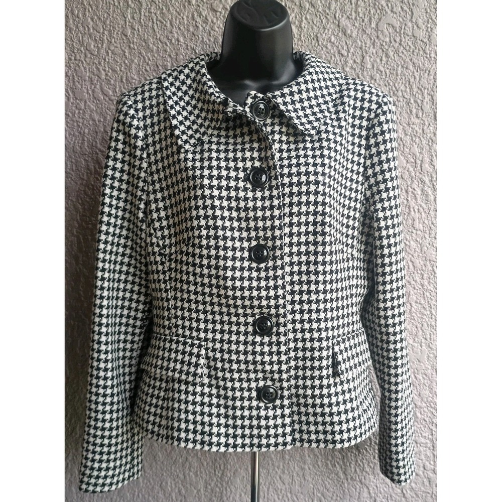 VTG Casual Corner Women's Lined Houndstooth Button-up Blazer No Fur Collar, 10